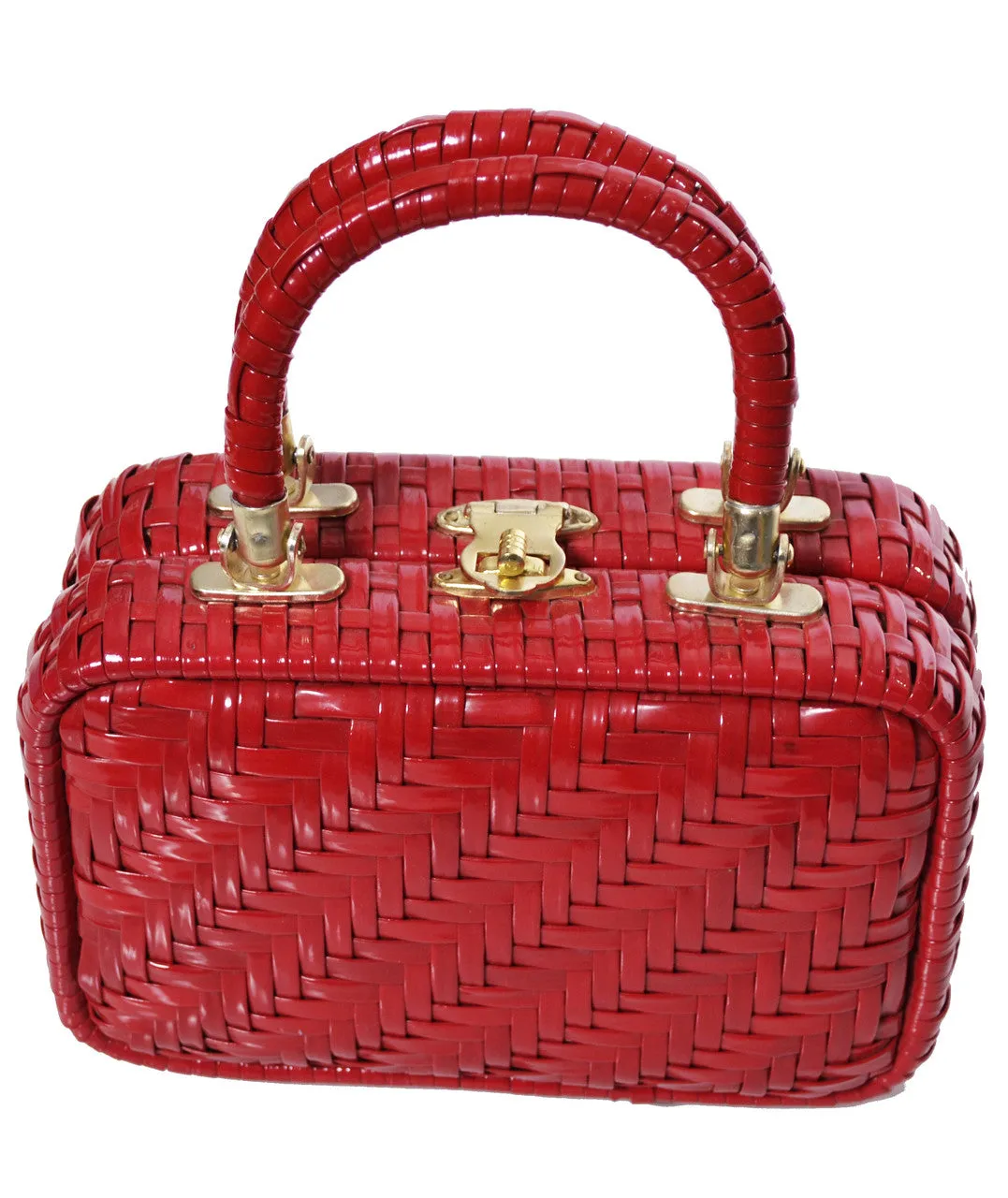 1960s Cherry Red Vintage Basket Handbag