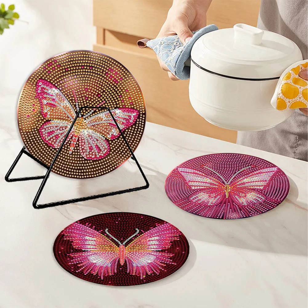 4 PCS Acrylic Diamond Painted Placemats Tableware Mat (Fancy Butterfly)