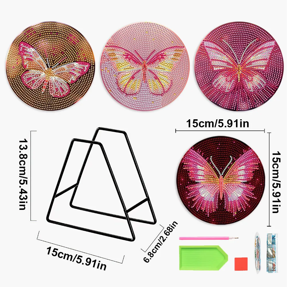 4 PCS Acrylic Diamond Painted Placemats Tableware Mat (Fancy Butterfly)