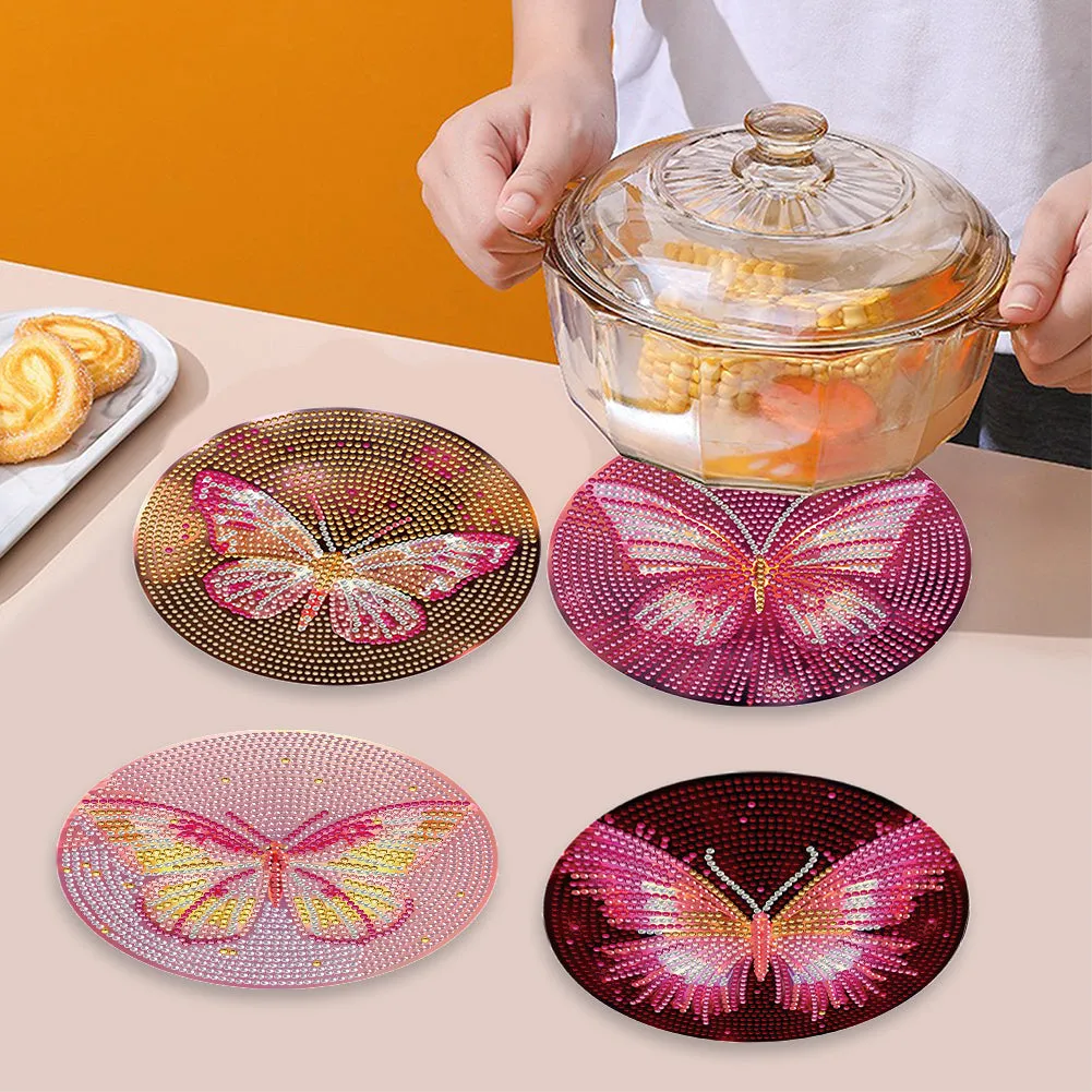 4 PCS Acrylic Diamond Painted Placemats Tableware Mat (Fancy Butterfly)