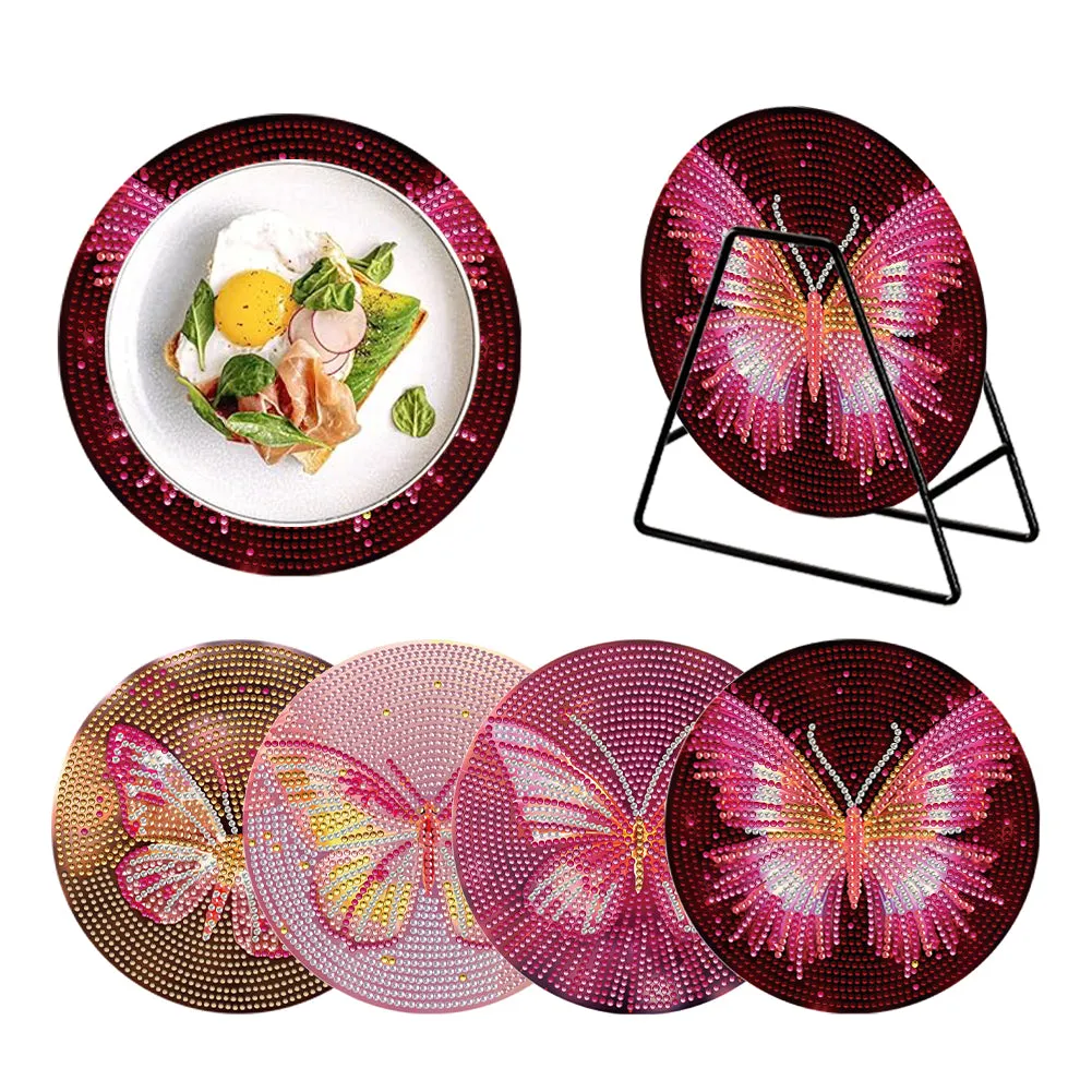 4 PCS Acrylic Diamond Painted Placemats Tableware Mat (Fancy Butterfly)