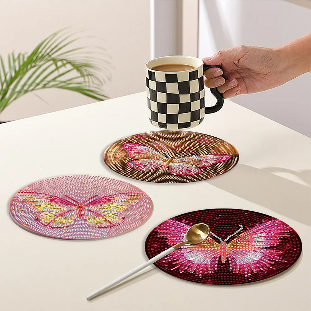 4 PCS Acrylic Diamond Painted Placemats Tableware Mat (Fancy Butterfly)