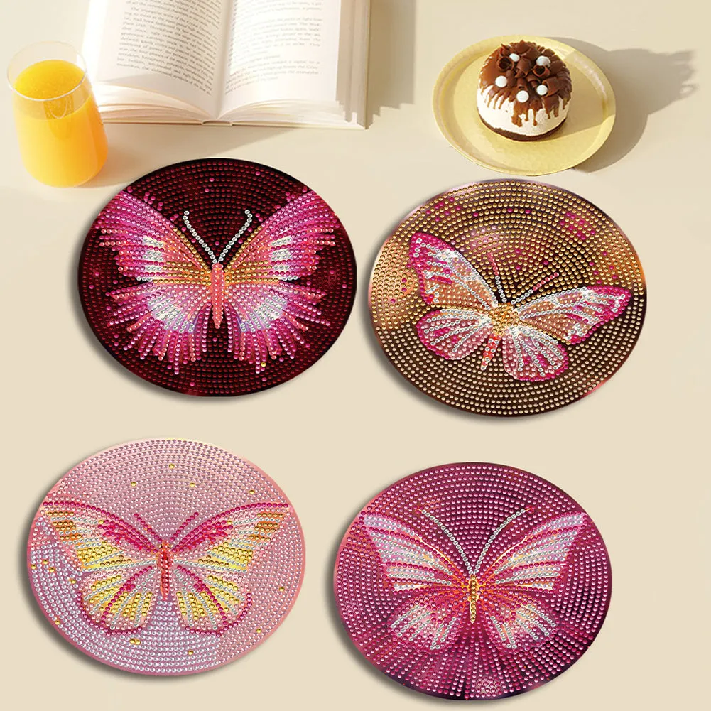 4 PCS Acrylic Diamond Painted Placemats Tableware Mat (Fancy Butterfly)