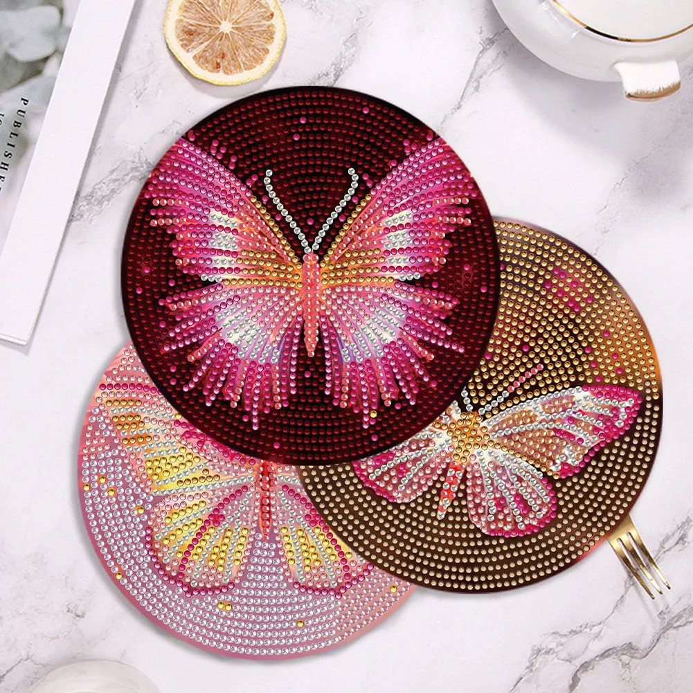 4 PCS Acrylic Diamond Painted Placemats Tableware Mat (Fancy Butterfly)