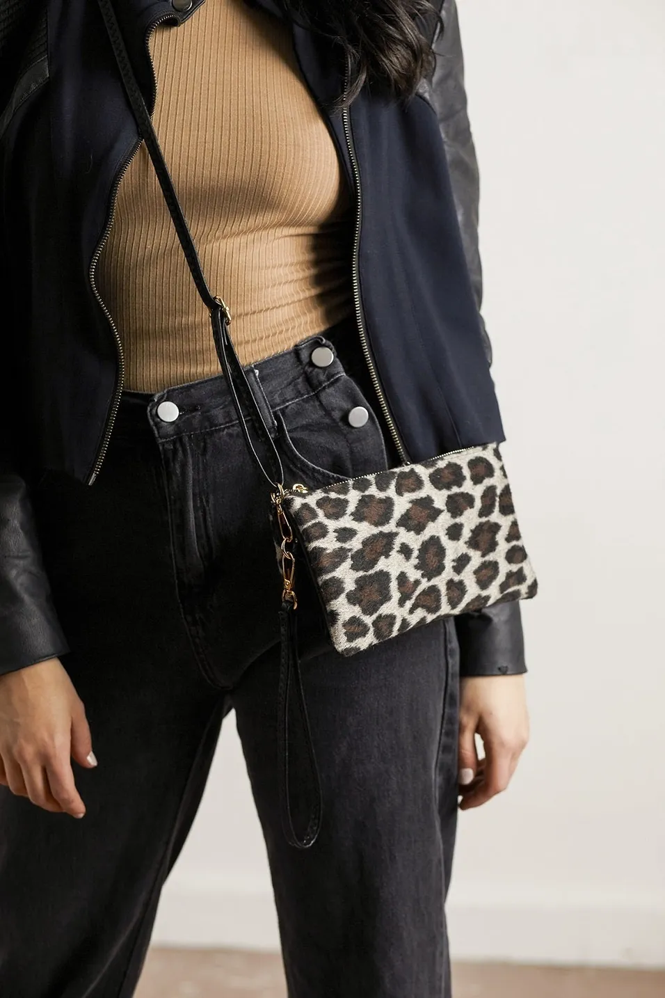 Animal Print 3 Compartment Crossbody Bag