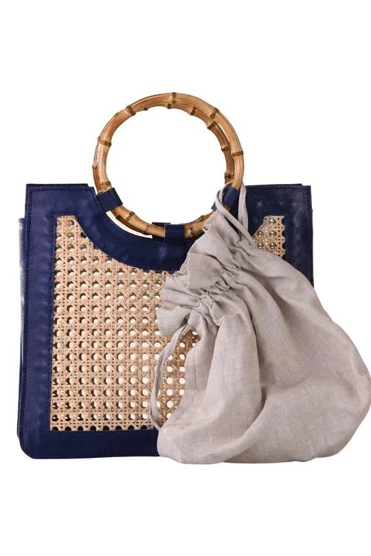 BAMBOO HANDLE WICKER BAG