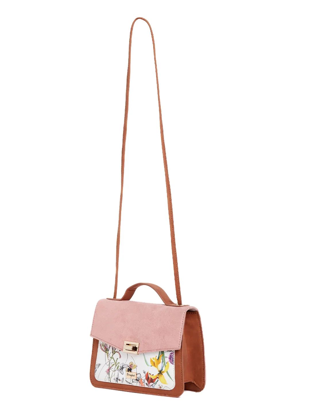 Berrylush Women Tan Floral Printed Synthetic Leather Sling Bag