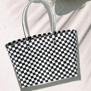 Black & White Checker Basket Weave Tote