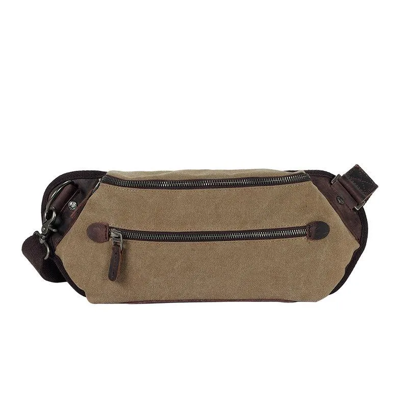 Black Canvas Leather Fanny Pack Men's Chest Bag Sling Hip Bag Canvas Waist Bag For Men