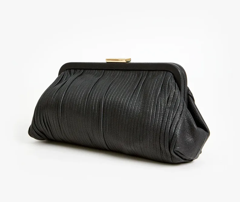 Black Fringed Leather Crossbody Clutch