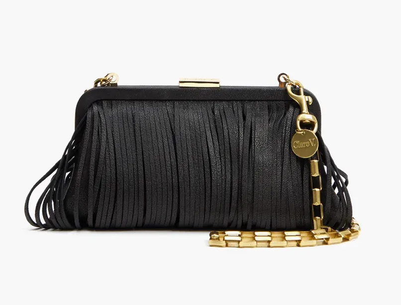 Black Fringed Leather Crossbody Clutch