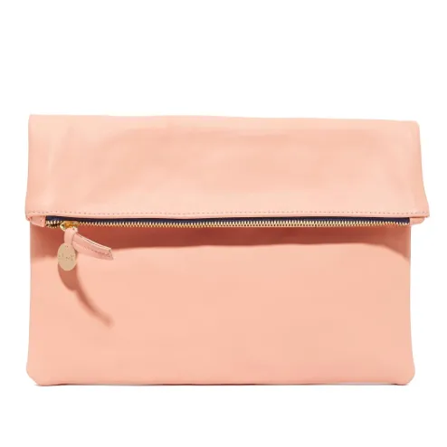 Blush Leather Foldover Clutch