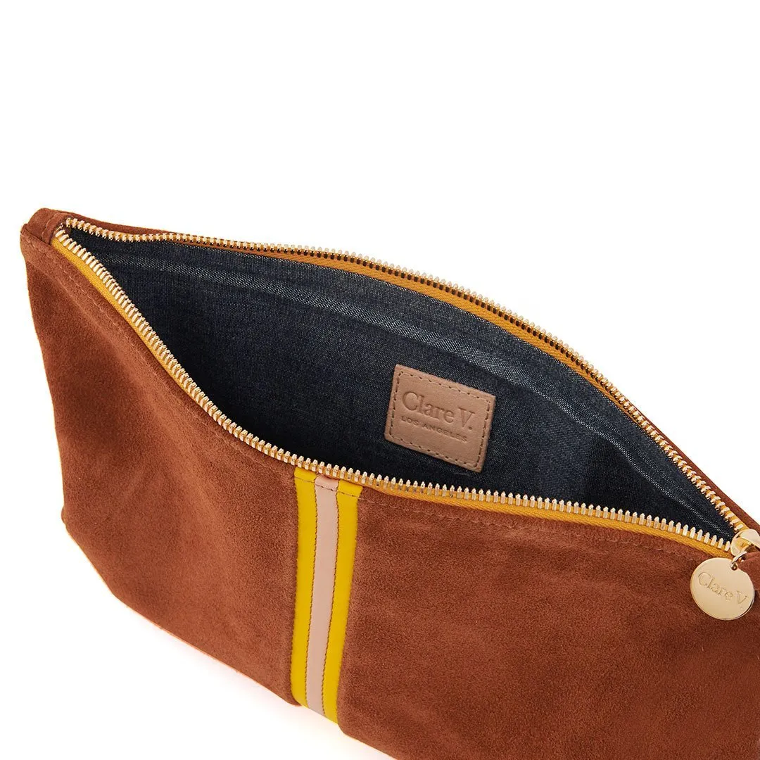 Chestnut Suede Flat Clutch