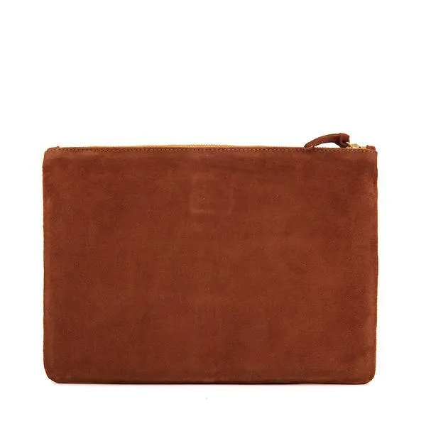 Chestnut Suede Flat Clutch