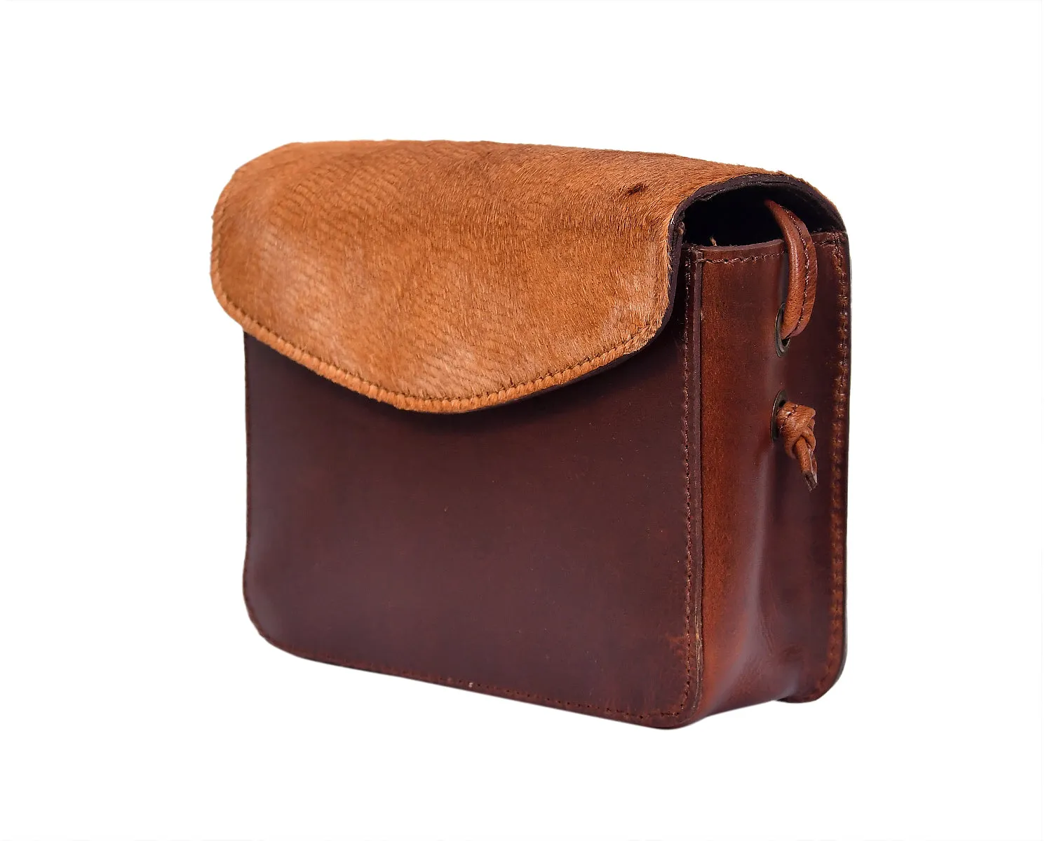 Elevate Your Style with our Brown Leather Sling Bag with Hair-On Detailing. Art: BG-1450