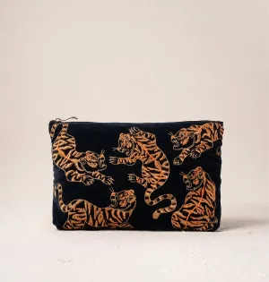 Elizabeth Scarlett Wild Tiger Charcoal Velvet Everyday Pouch