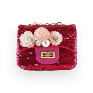 Floral Appliques Sequin Purse - Fuchsia