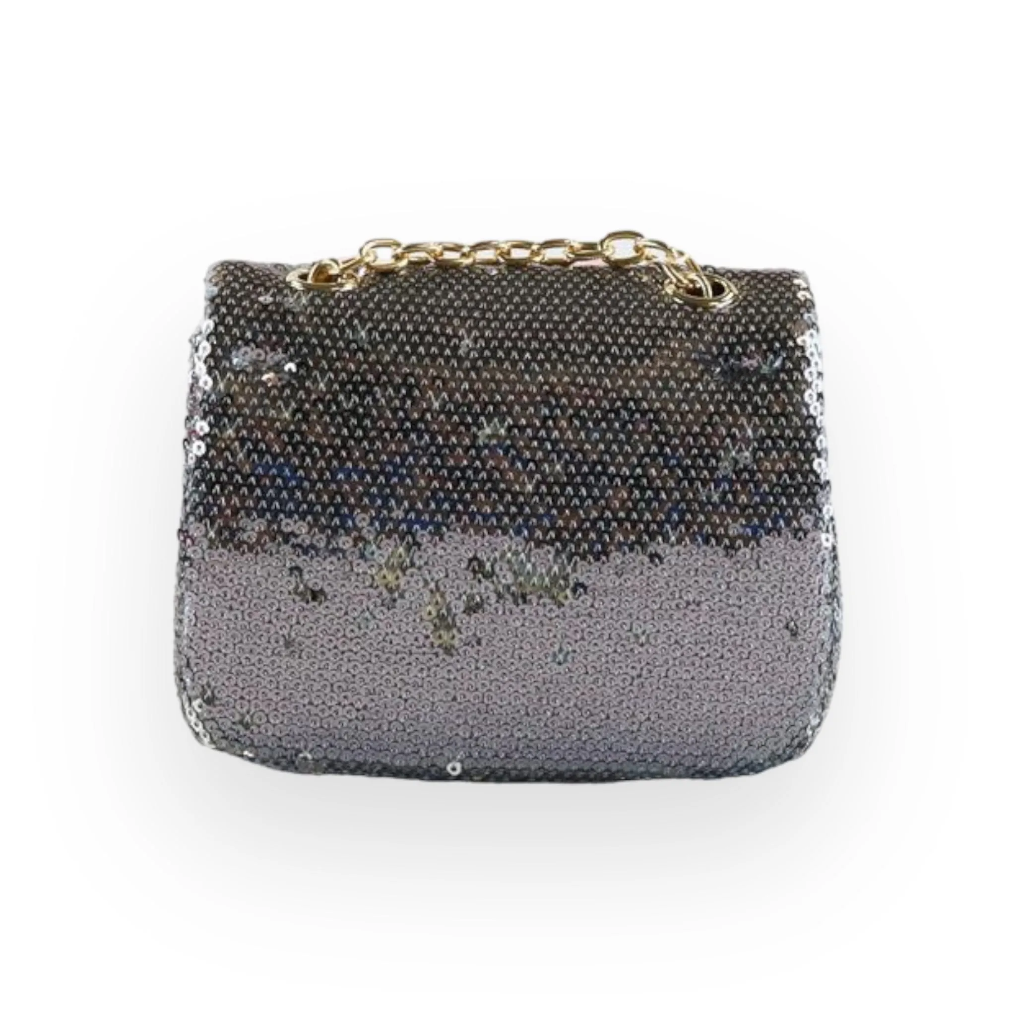 Floral Appliques Sequin Purse - Pewter