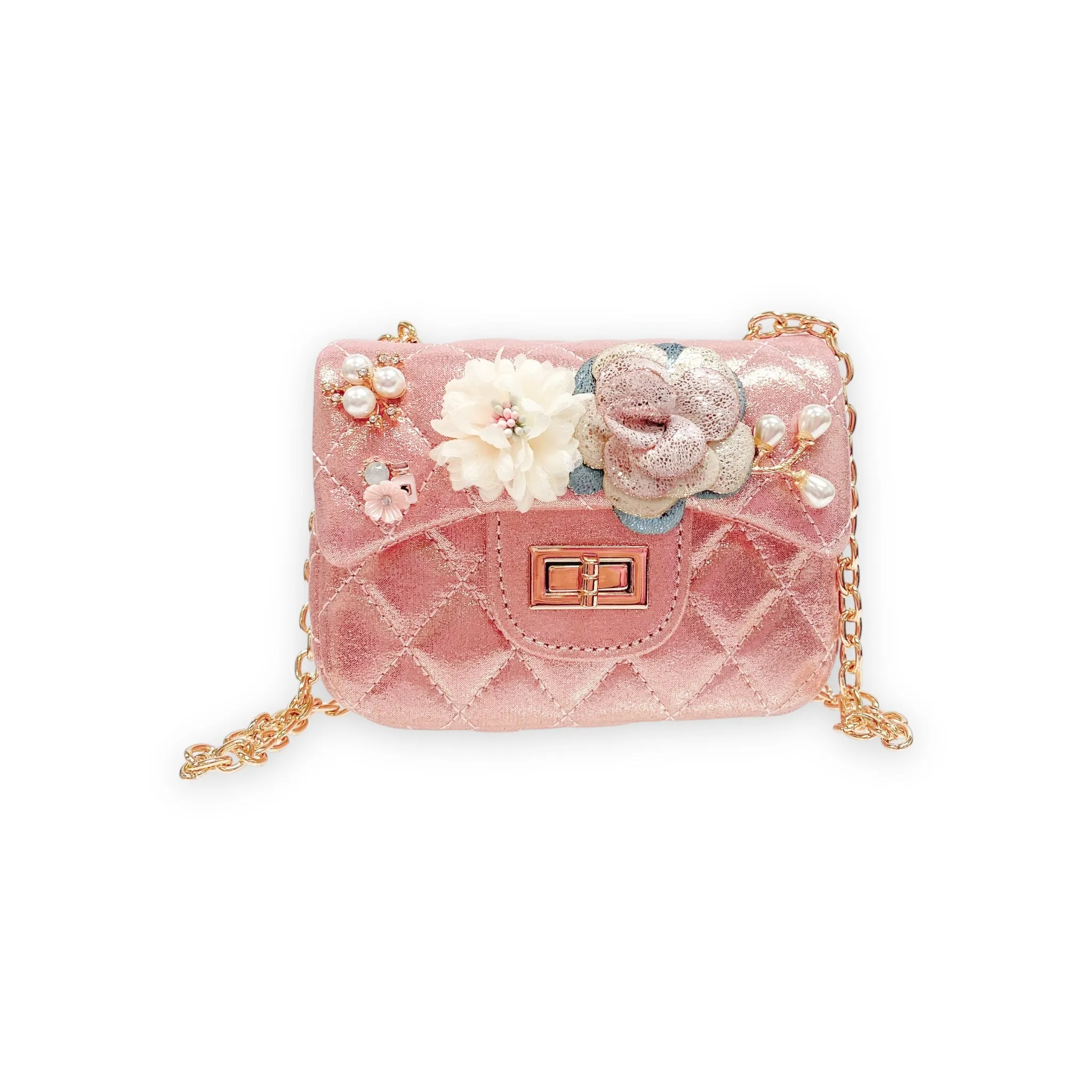 Floral Shiny Quilted Purse - Bubblegum