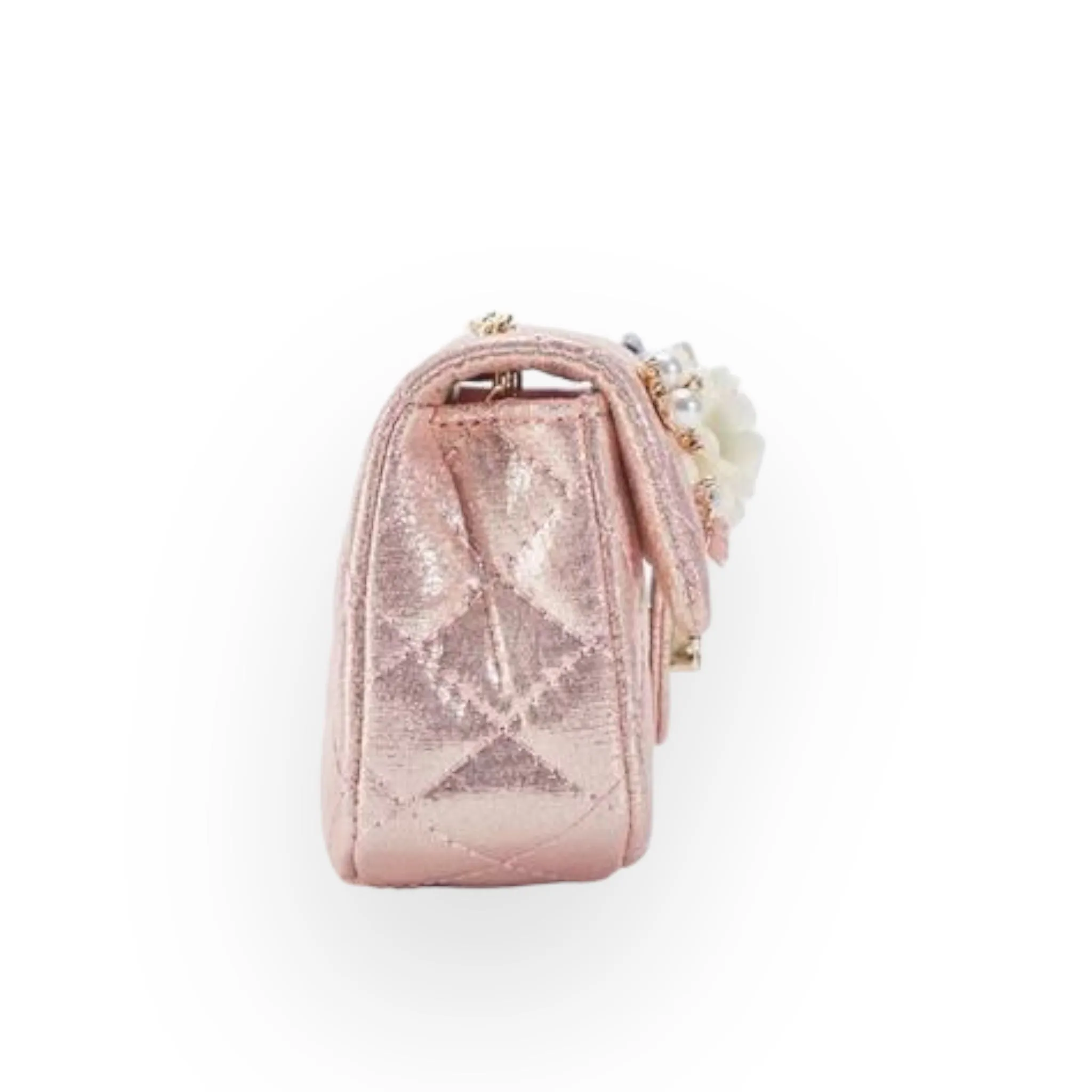 Floral Shiny Quilted Purse - Pink