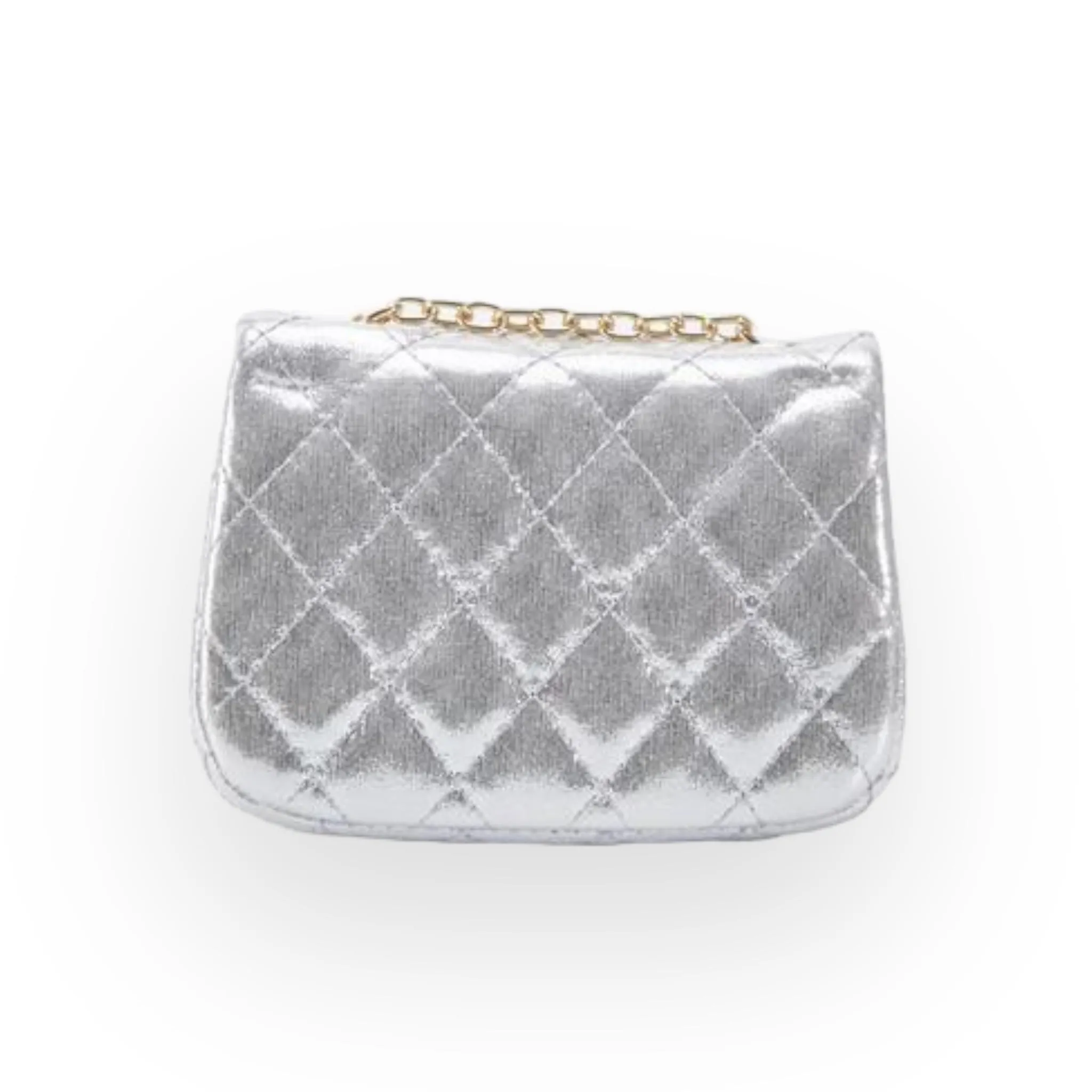 Floral Shiny Quilted Purse - Silver