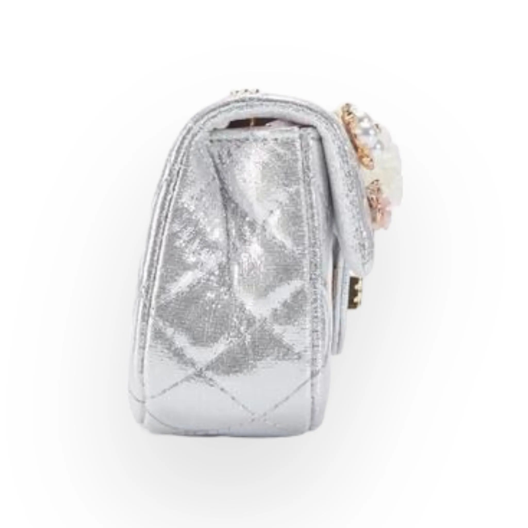 Floral Shiny Quilted Purse - Silver