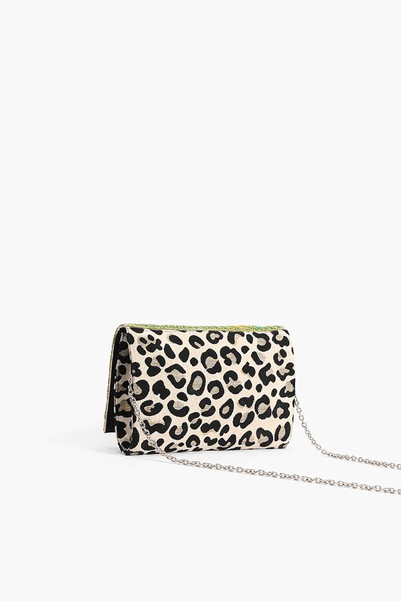 Forestry Leopard Embellished Clutch