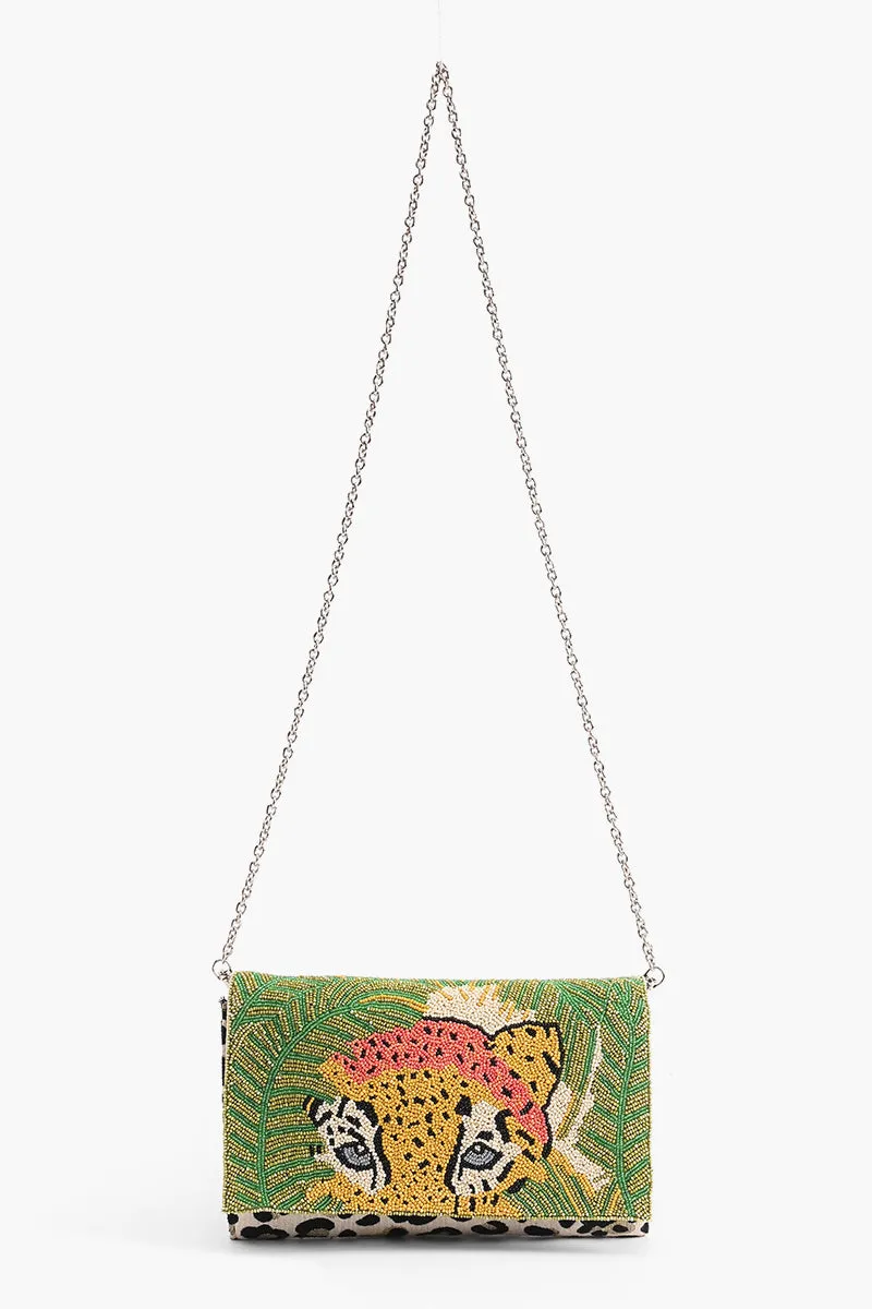 Forestry Leopard Embellished Clutch