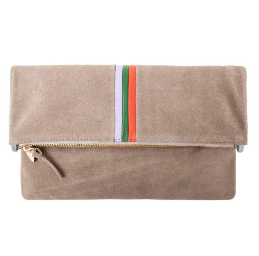 Gray Suede Foldover Clutch