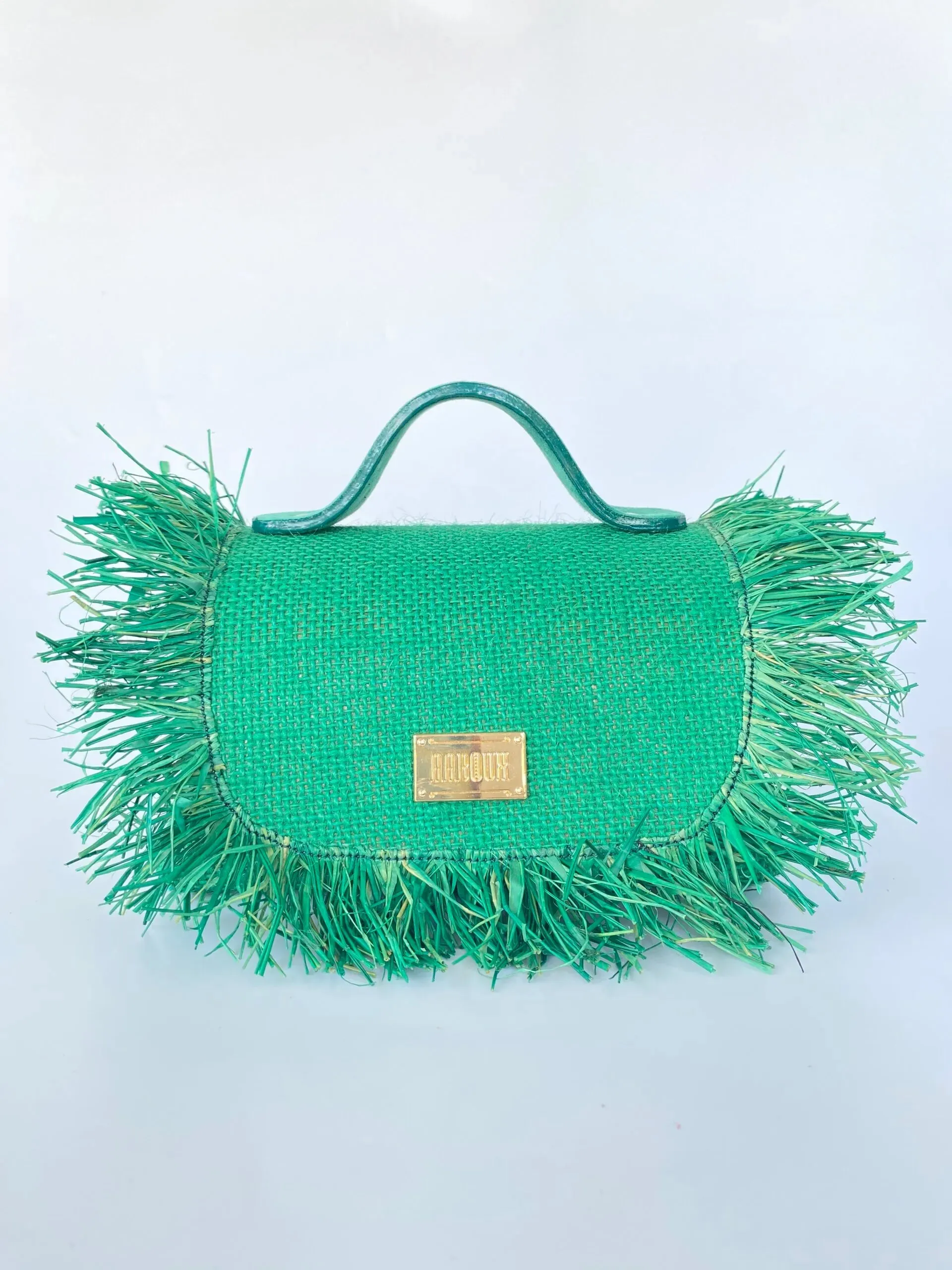 Green Mira Jute Print with Raffia Flap Handbag