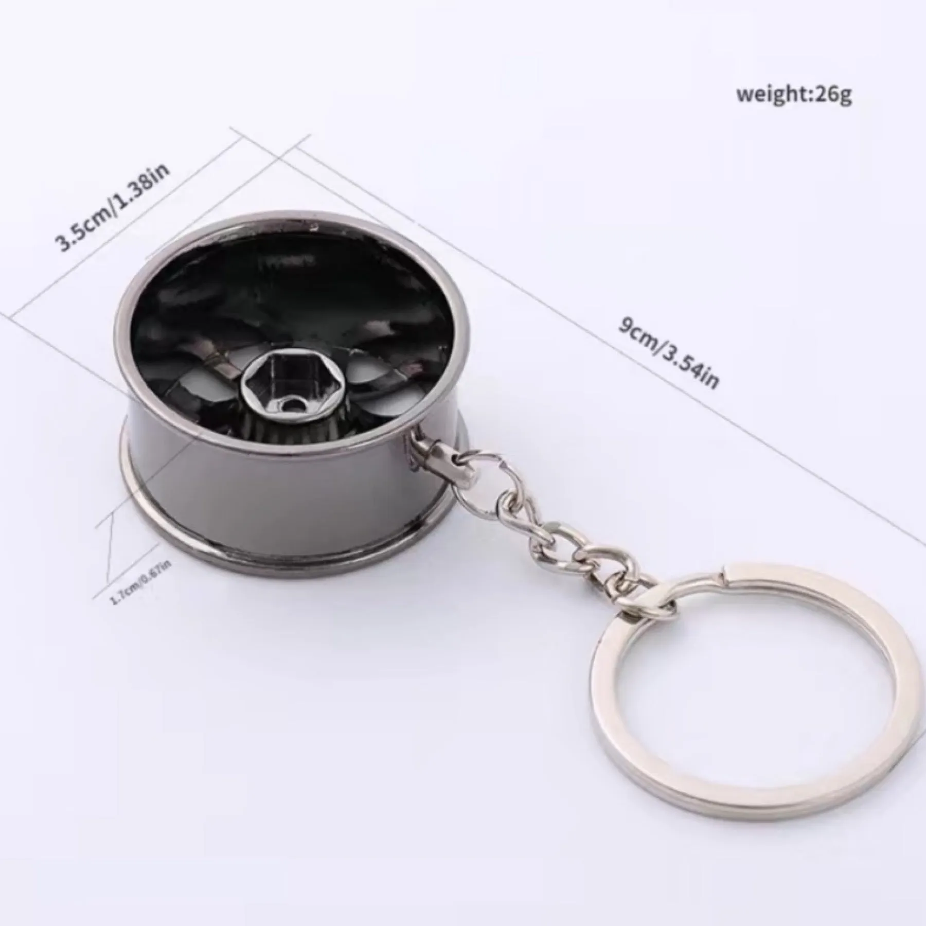 Gunmetal Car Tire Rim Keychain