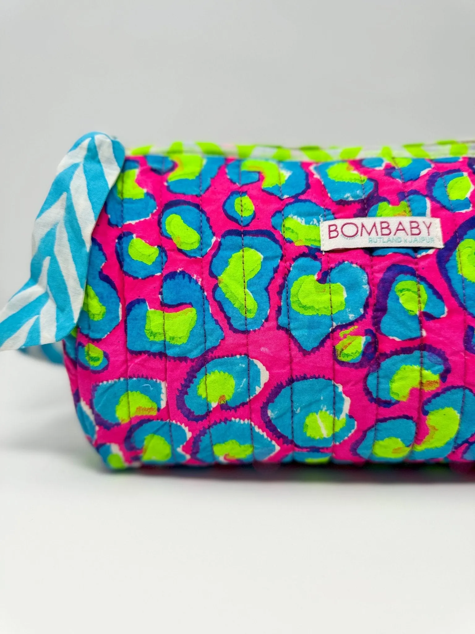 Handmade Block Print Quilted Wash Bag | Electric Safari