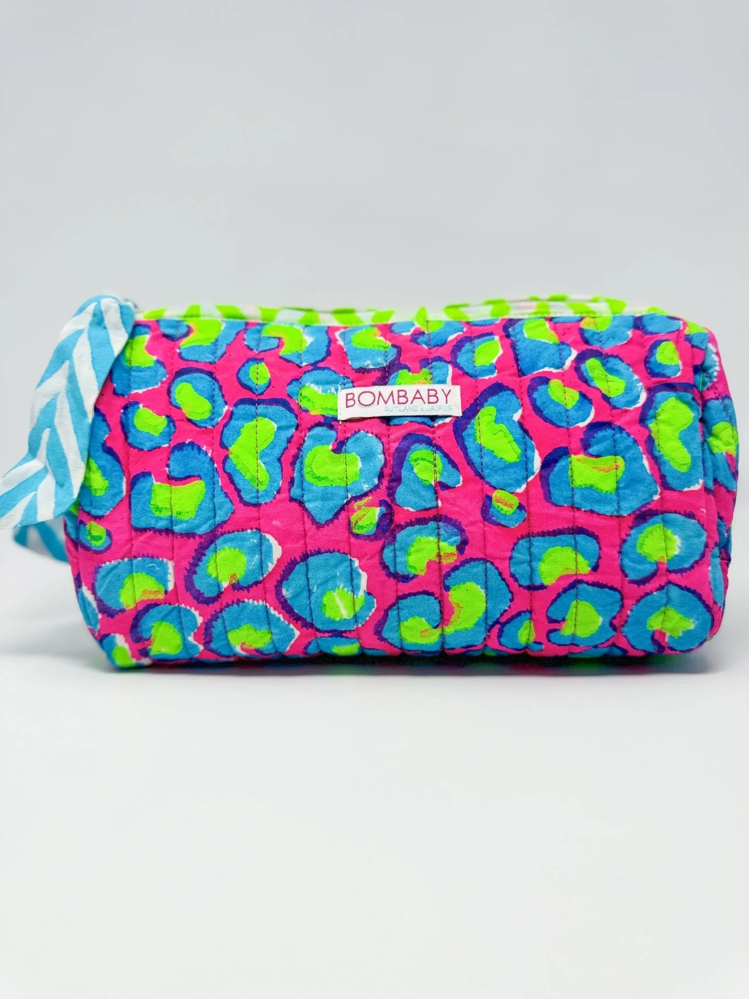 Handmade Block Print Quilted Wash Bag | Electric Safari