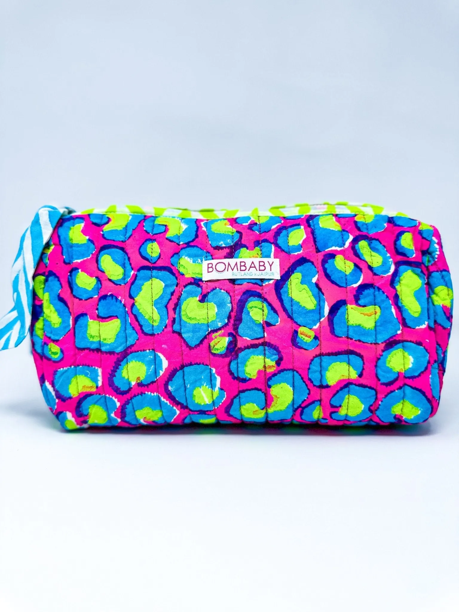 Handmade Block Print Quilted Wash Bag | Electric Safari