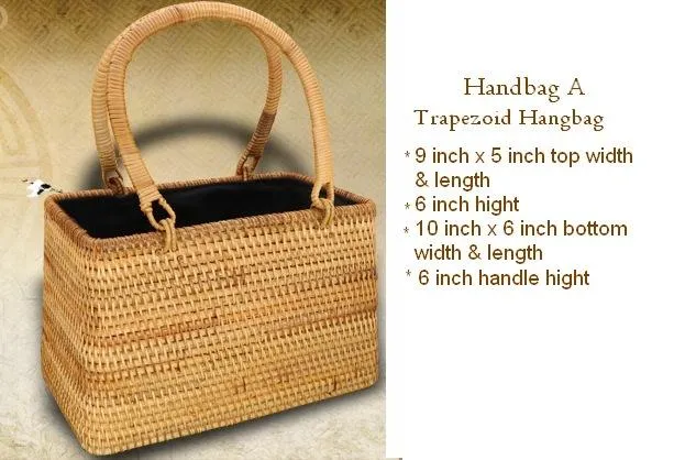 Handmade Rattan Wicker Serving Basket, Small Vintage Woven Handbag