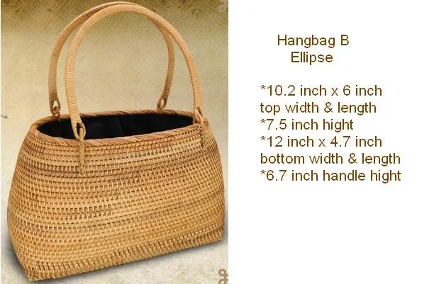 Handmade Rattan Wicker Serving Basket, Small Vintage Woven Handbag