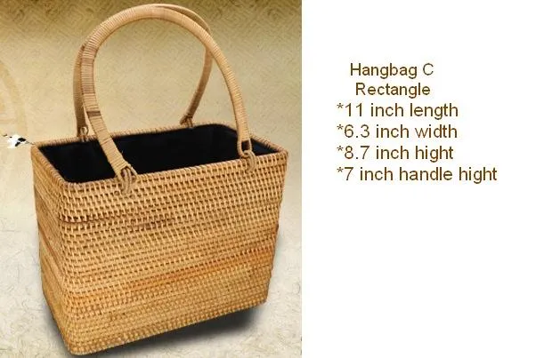 Handmade Rattan Wicker Serving Basket, Small Vintage Woven Handbag