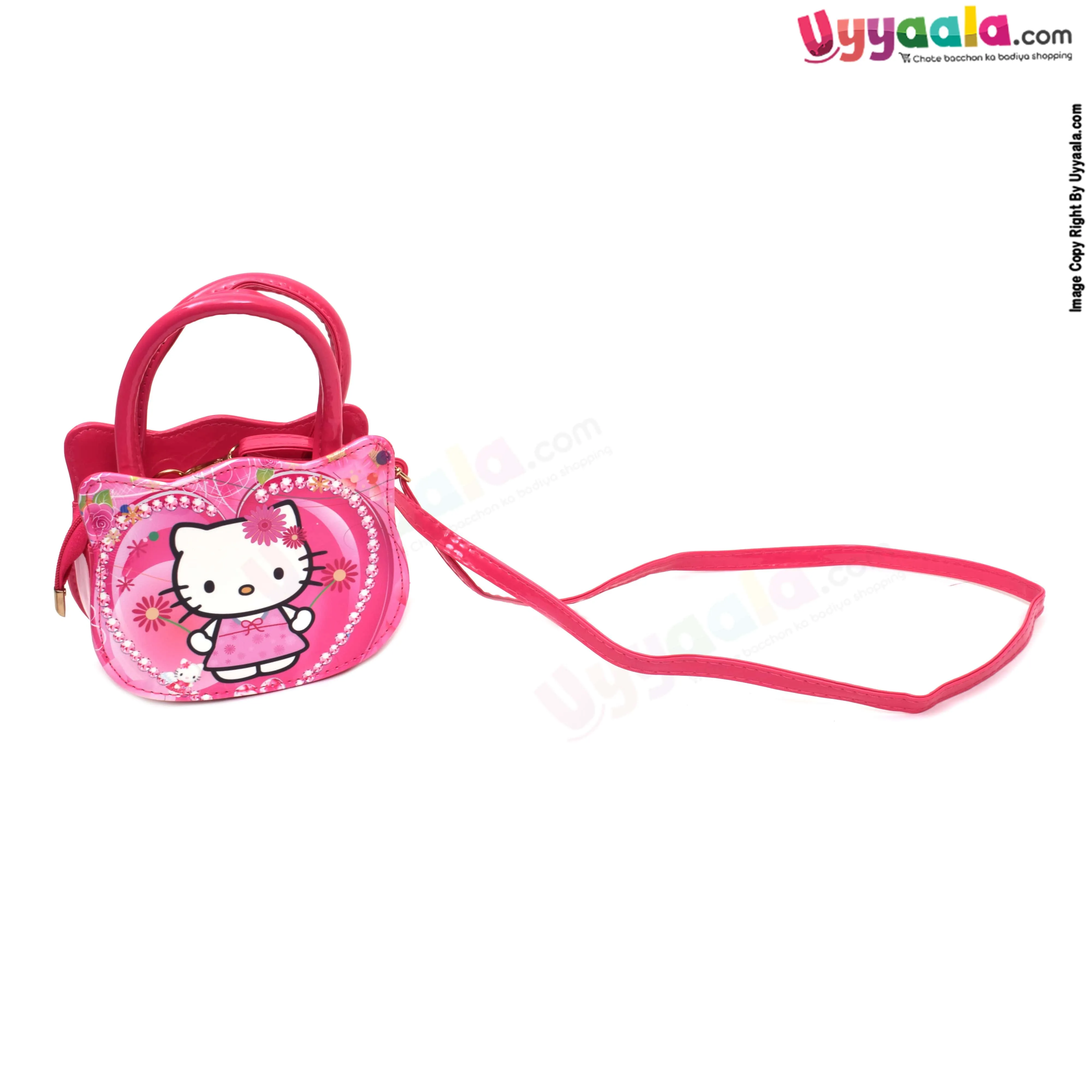 kids hand bag for baby girl with adjustable strap & hello kitty print, age 3  years-Pink