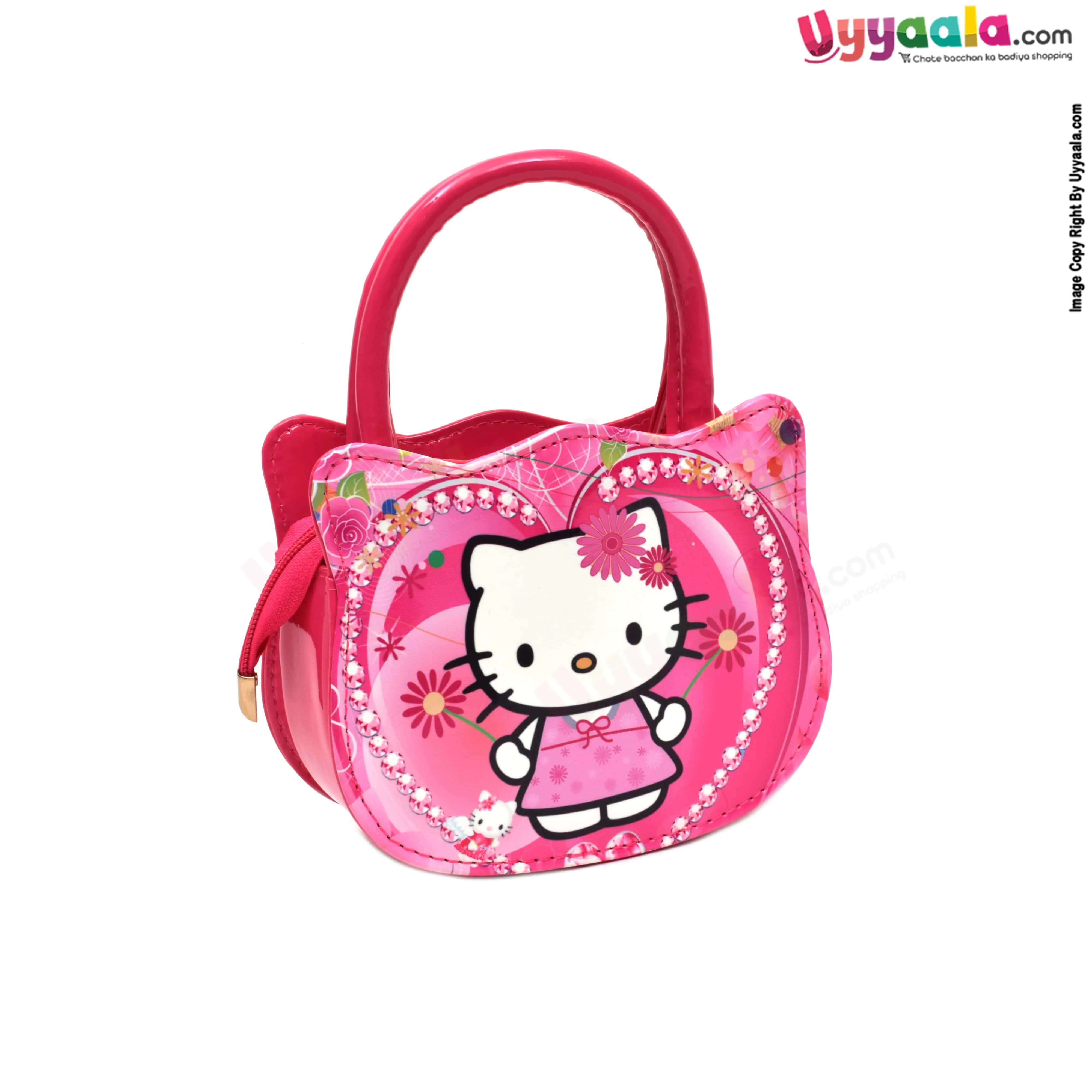 kids hand bag for baby girl with adjustable strap & hello kitty print, age 3  years-Pink