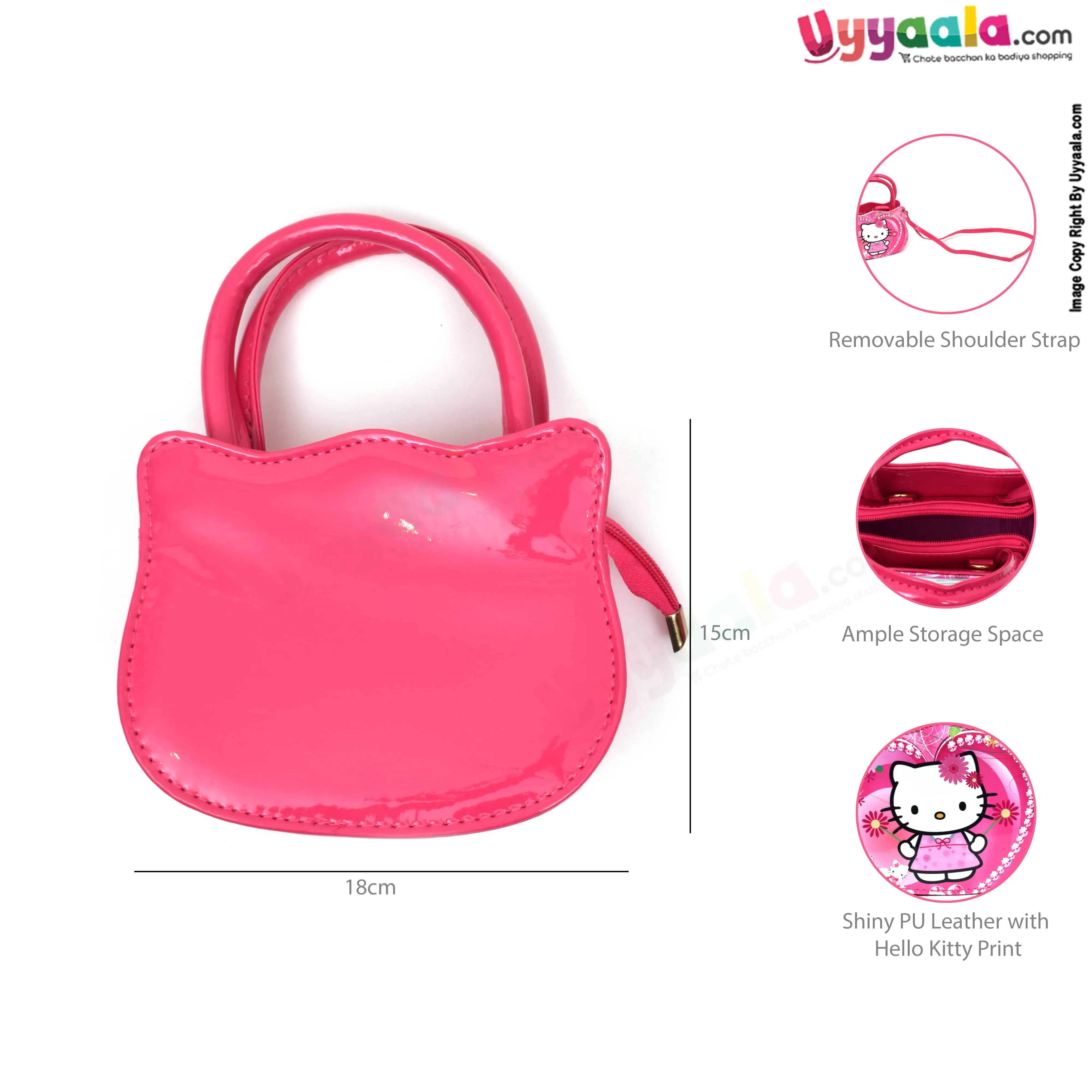 kids hand bag for baby girl with adjustable strap & hello kitty print, age 3  years-Pink