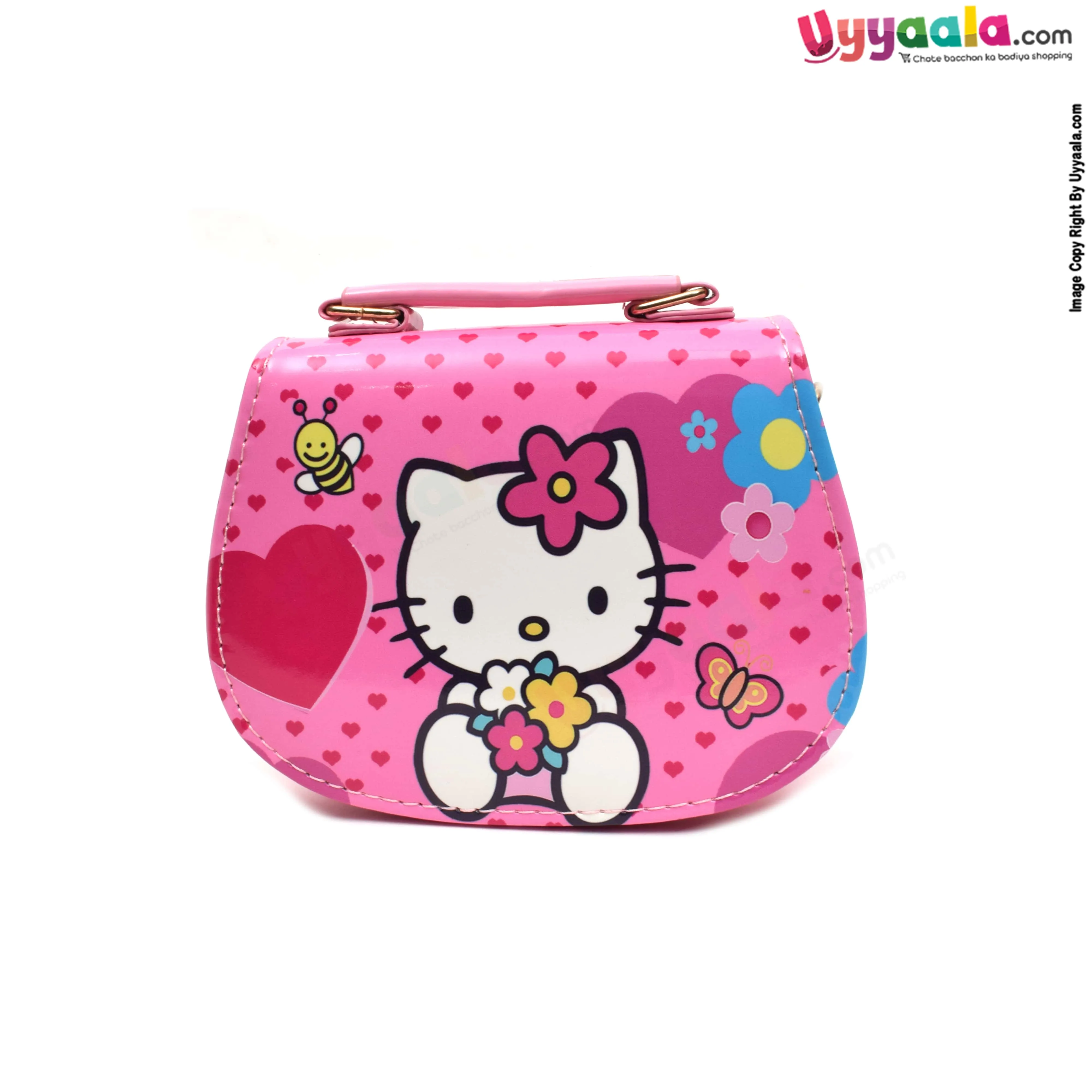 kids Party wear hand bag for baby girl with adjustable strap & hello kitty print, age 3  years-Pink