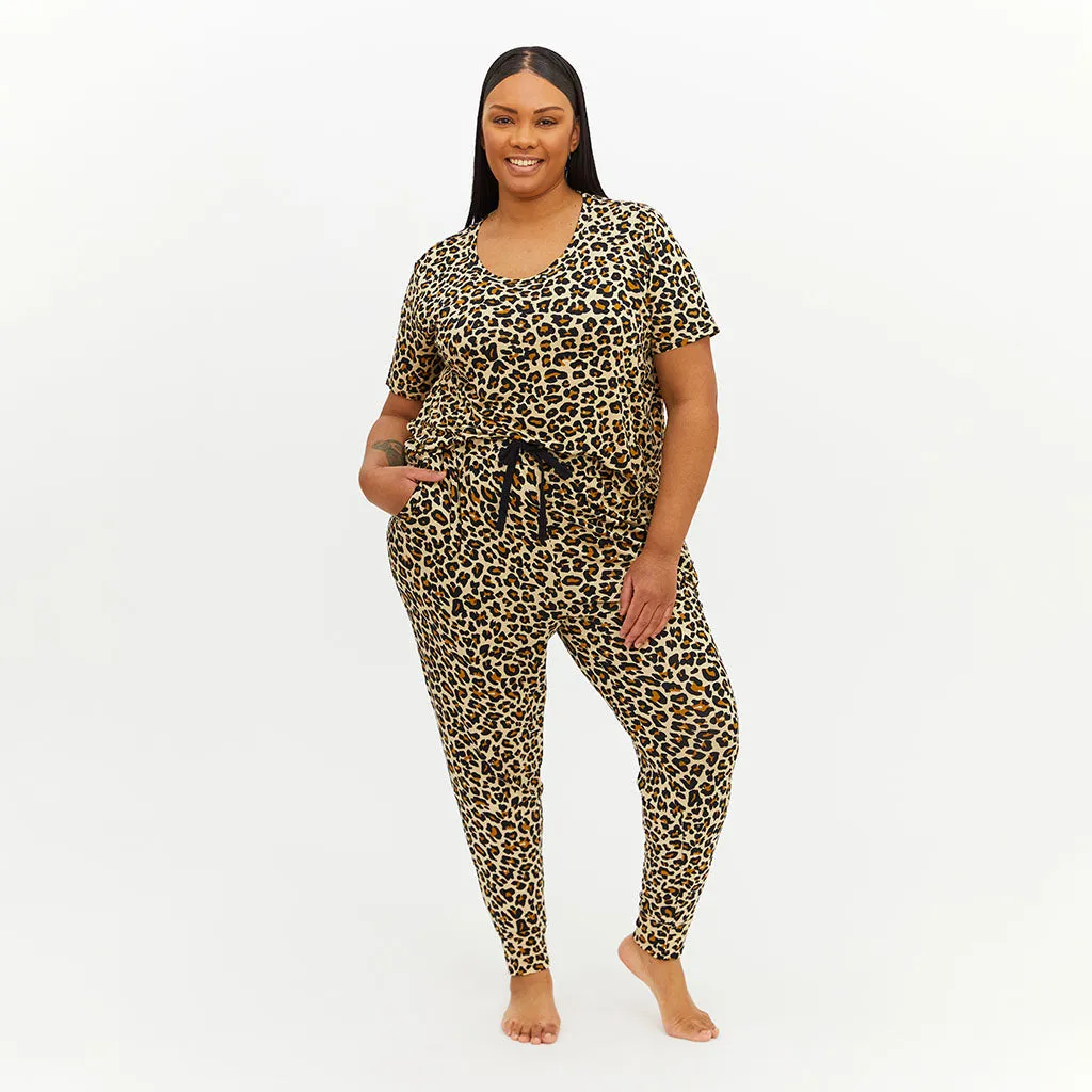 Lana Leopard Tan Women's Short Sleeve Scoop Loungewear