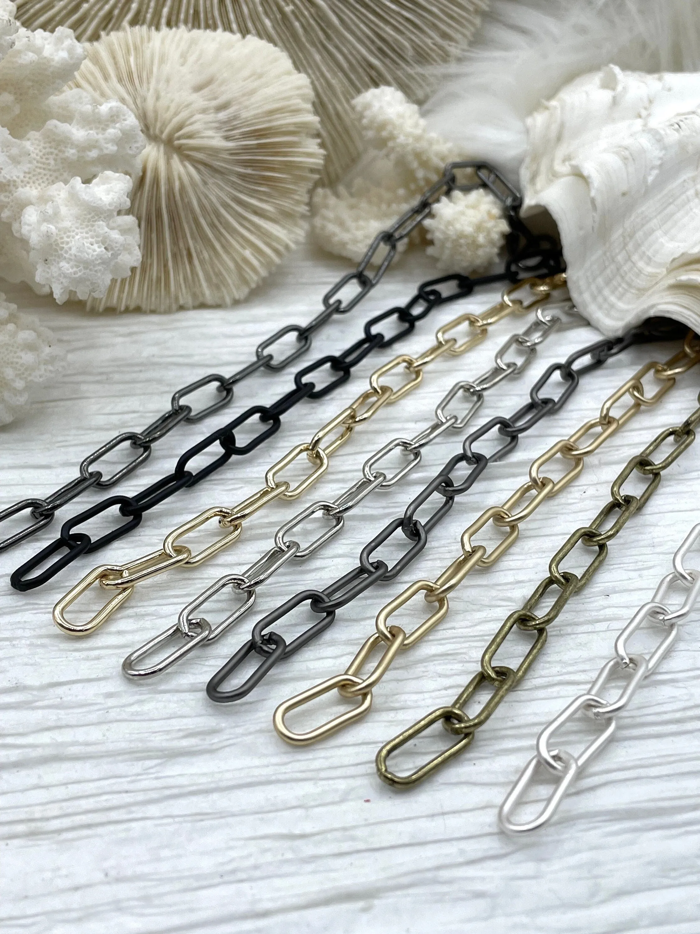 Large Paperclip Chain, Brass, Long Skinny Oval Rectangle Paperclip Chain 17x7x1.5mm Sold by the foot Electroplated Unsoldered FAST SHIP