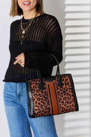 Leopard Contrast Rivet Handbag