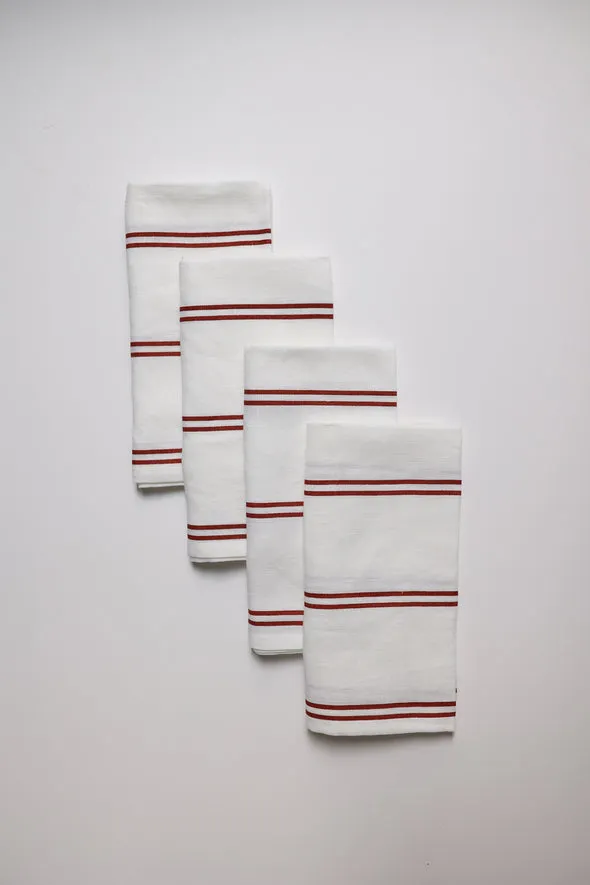 Linen Dinner Napkins Set in Red Stripe