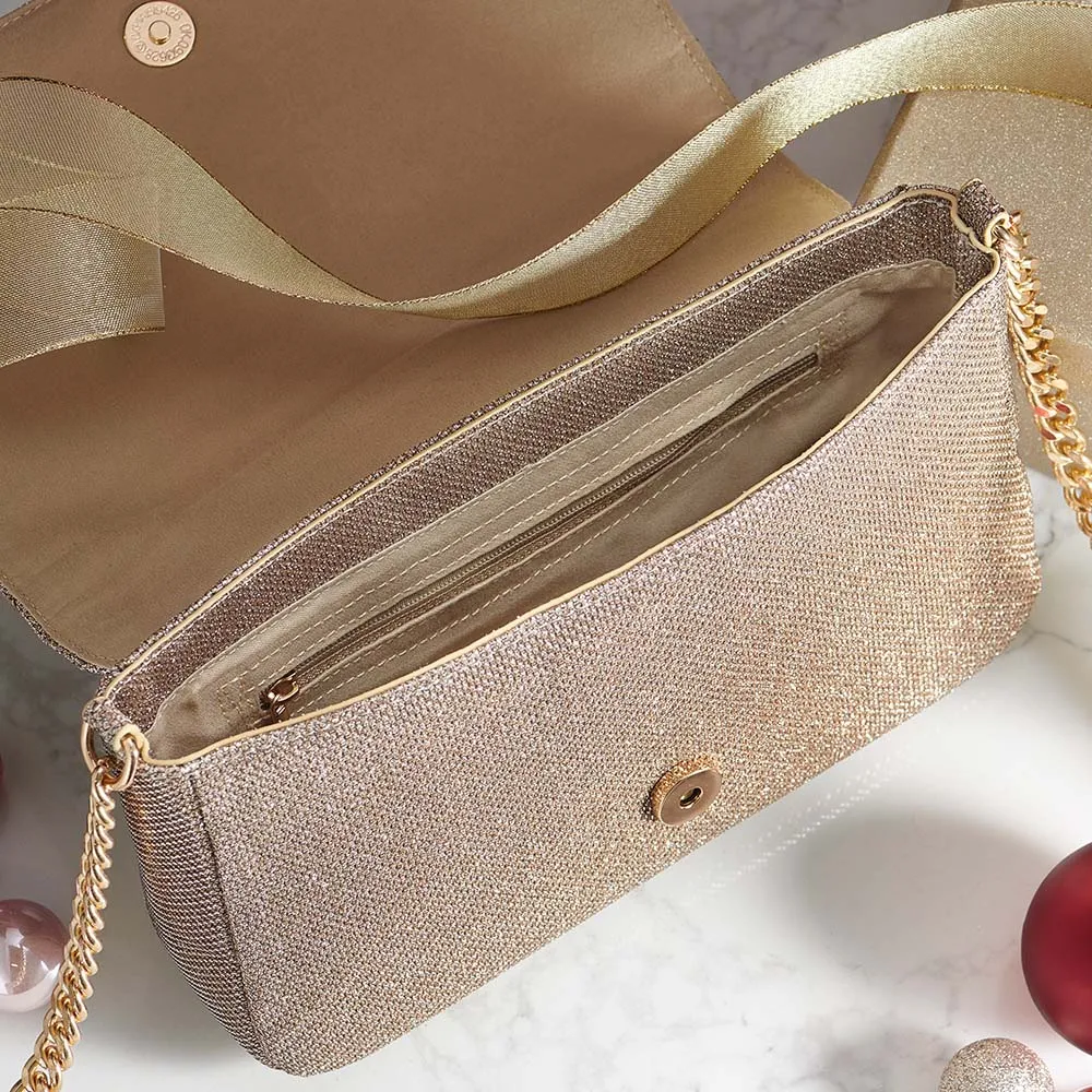 Lipsy Gold Glitter Cross Body Bag