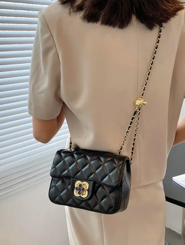 Little Golden Ball Bag Women’s New Style Small Fragrance Style Shoulder Crossbody Bag Four-leaf Clover Diamond Chain Women’s Bag