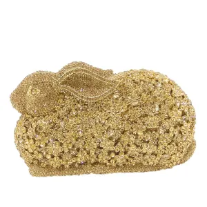 Luxury Rabbit Shape Crystal Studded Metal Clutch Bag