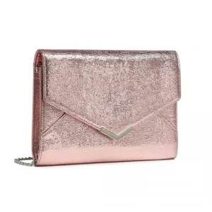 Miss Lulu Glitter Envelope Evening Clutch Bag - Elegant Pink Shiny Formal Handbag