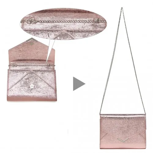 Miss Lulu Glitter Envelope Evening Clutch Bag - Elegant Pink Shiny Formal Handbag